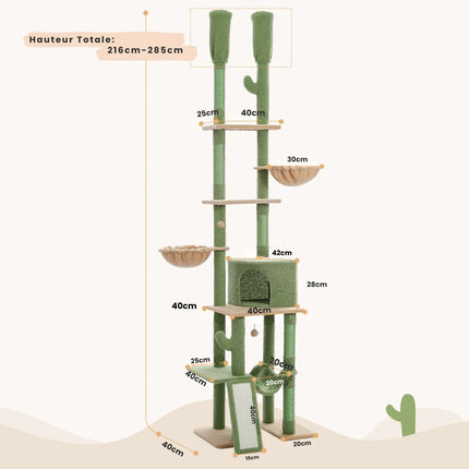 Arbre à Chat Vertical Naturel avec Plateformes et Accessoires Ludiques