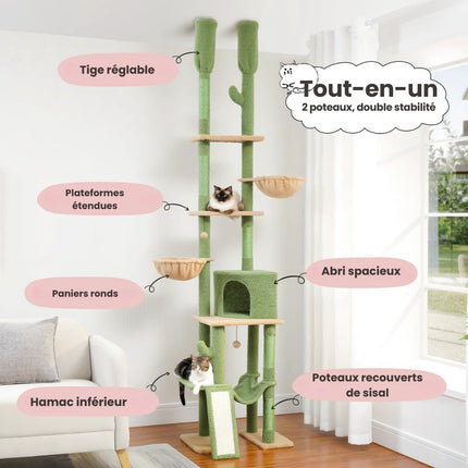 Arbre à Chat Vertical Naturel avec Plateformes et Accessoires Ludiques