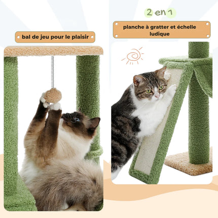 Arbre à Chat Vertical Naturel avec Plateformes et Accessoires Ludiques