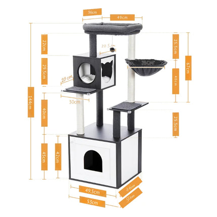Arbre multifonction pour chats avec niches et hamac