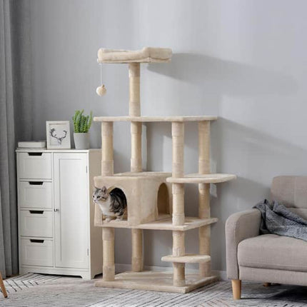 Grand arbre de jeu pour chat avec plateformes et maison fermée
