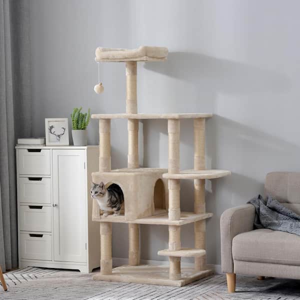 Grand arbre de jeu pour chat avec plateformes et maison fermée