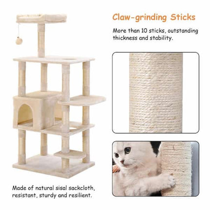Grand arbre de jeu pour chat avec plateformes et maison fermée