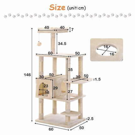 Grand arbre de jeu pour chat avec plateformes et maison fermée