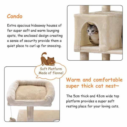 Grand arbre de jeu pour chat avec plateformes et maison fermée