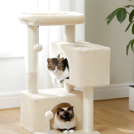 Arbre à Chat Compact Beige avec Cachettes et Plateformes Douillettes