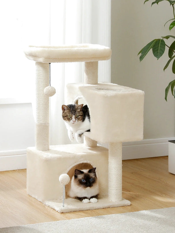 Arbre à Chat Compact Beige avec Cachettes et Plateformes Douillettes