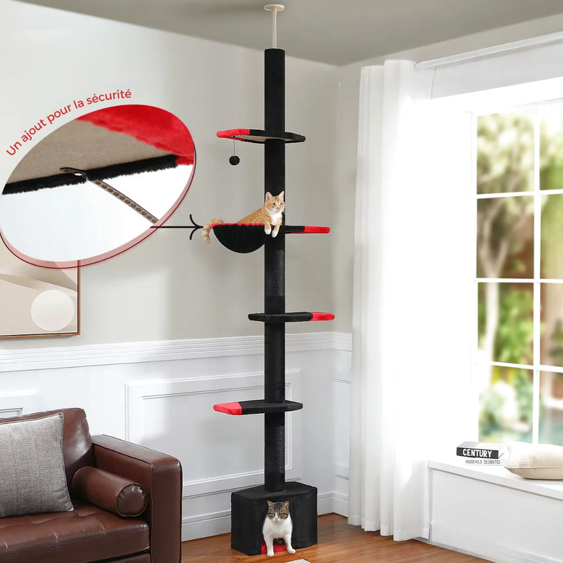 Arbre modulable noir et rouge avec nacelle pour chats