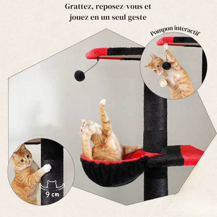 Arbre modulable noir et rouge avec nacelle pour chats