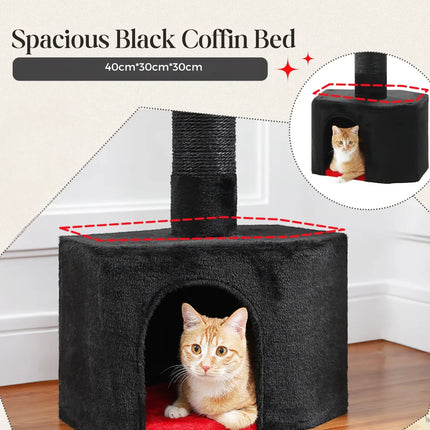 Arbre modulable noir et rouge avec nacelle pour chats