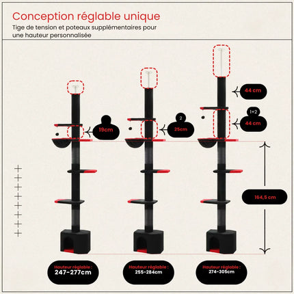 Arbre modulable noir et rouge avec nacelle pour chats