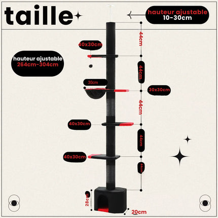 Arbre modulable noir et rouge avec nacelle pour chats