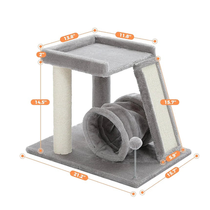 Arbre de Jeu Compact pour Chat avec Plateforme et Tunnel Gris