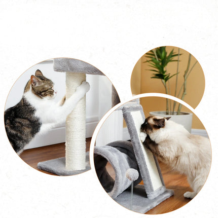 Arbre de Jeu Compact pour Chat avec Plateforme et Tunnel Gris