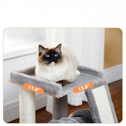 Arbre de Jeu Compact pour Chat avec Plateforme et Tunnel Gris