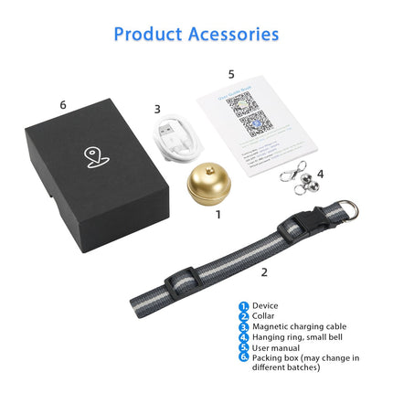 Collier GPS Intégré avec Cloche Amovible pour Animaux