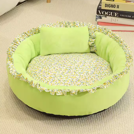 Panier Rond Décontracté avec Motifs Floraux et Coussin Vert Clair