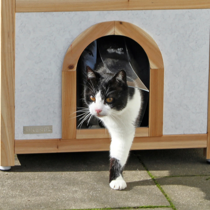 Maisonnette en Bois Élevée pour Chat avec Escalier et Toit Incliné