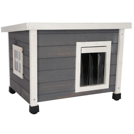 Petite maison en bois rustique pour chat avec fenêtre et toit isolé