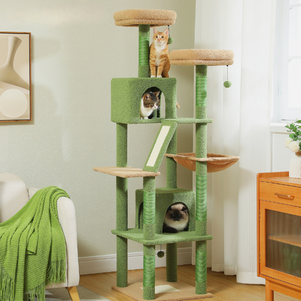 Tour multi-niveaux pour chats avec hamac et jouets suspendus