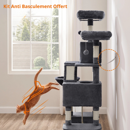 Aire de Jeu Tout-en-Un pour Chats avec Plateformes et Niches