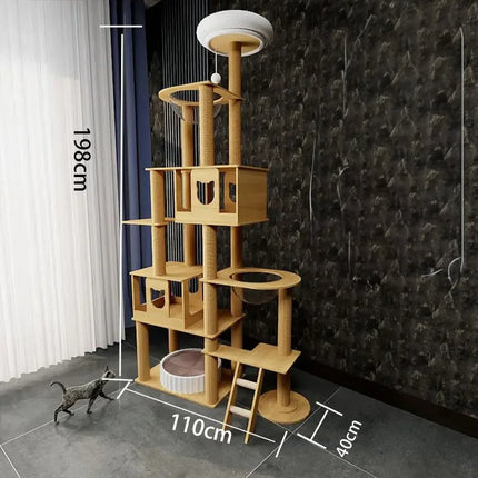 Arbre à chat moderne à plusieurs niveaux avec bols suspendus