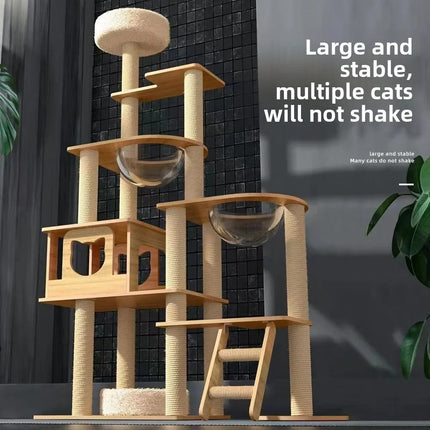 Arbre à chat moderne à plusieurs niveaux avec bols suspendus