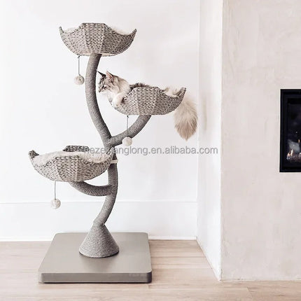 Arbre à Chat avec Paniers en Spirale pour un Coin de Jeu Naturel