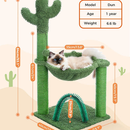 Arbre à Chat 3 Niveaux avec Hamac Vert et Plateforme Fleur Rose