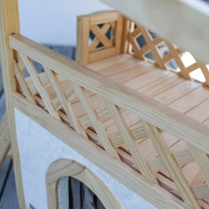 Maisonnette en Bois Élevée pour Chat avec Escalier et Toit Incliné