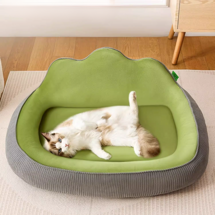 Lit Arrondi Douillet pour Chats - Vert et Gris