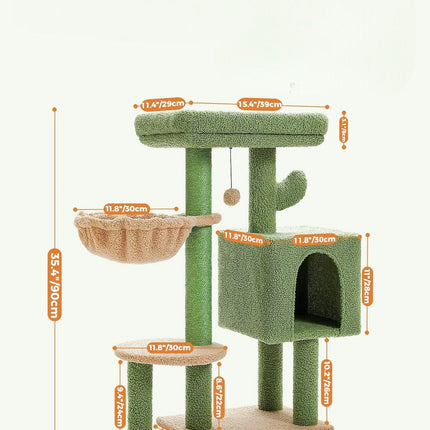 Aire de Jeu pour Chats avec Niche, Hamac et Plateformes Multiples - Vert et Beige