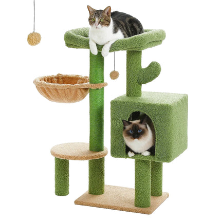 Aire de Jeu pour Chats avec Niche, Hamac et Plateformes Multiples - Vert et Beige
