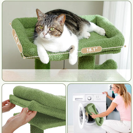 Aire de Jeu pour Chats avec Niche, Hamac et Plateformes Multiples - Vert et Beige