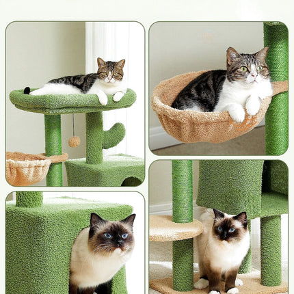 Aire de Jeu pour Chats avec Niche, Hamac et Plateformes Multiples - Vert et Beige