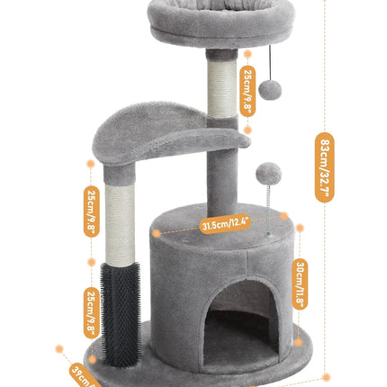Arbre à Chat Compact avec Niche, Hamac et Jouet Suspendu