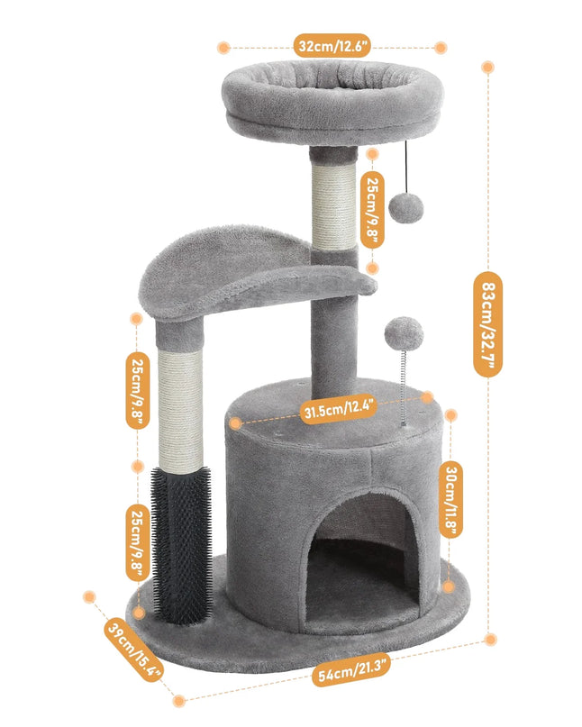 Arbre à Chat Compact avec Niche, Hamac et Jouet Suspendu