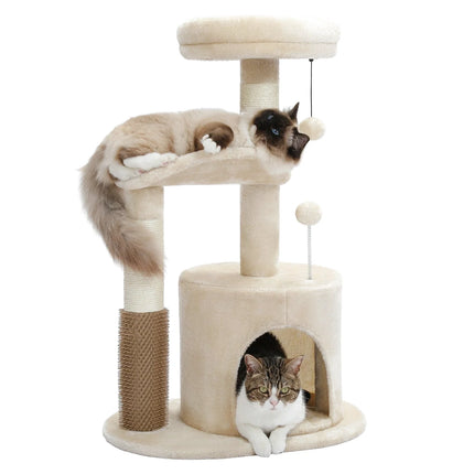 Arbre à Chat Compact avec Niche, Hamac et Jouet Suspendu