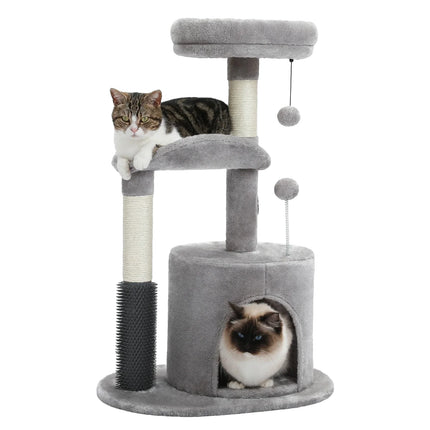 Arbre à Chat Compact avec Niche, Hamac et Jouet Suspendu