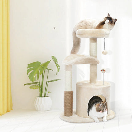 Arbre à Chat Compact avec Niche, Hamac et Jouet Suspendu
