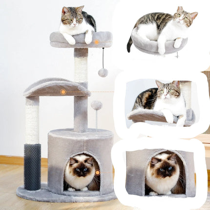 Arbre à Chat Compact avec Niche, Hamac et Jouet Suspendu