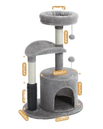 Arbre à Chat Compact avec Niche, Hamac et Jouet Suspendu