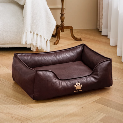 Panier rectangulaire marron pour animaux avec bord surélevé