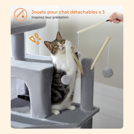 Arbre à chat haut multi-niveaux avec niches et hamacs intégrés