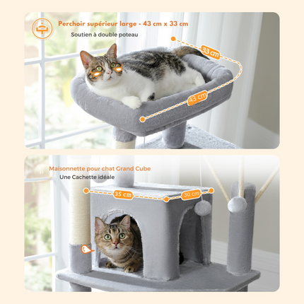 Arbre à chat haut multi-niveaux avec niches et hamacs intégrés