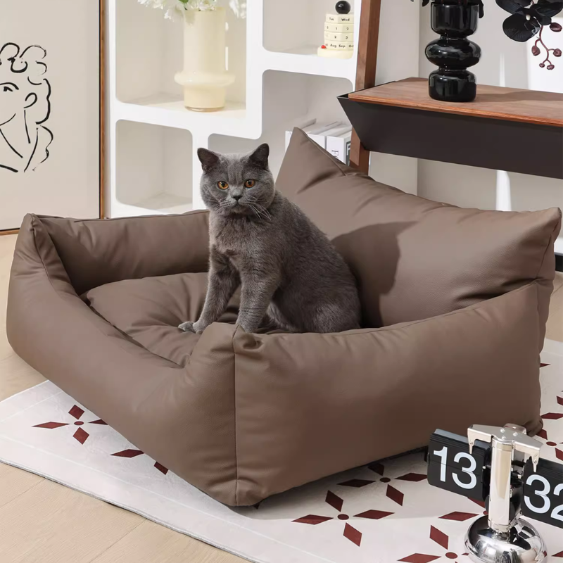 Canapé Rectangulaire Marron pour Animaux avec Rembourrage Douillet