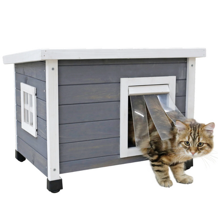 Petite maison en bois rustique pour chat avec fenêtre et toit isolé