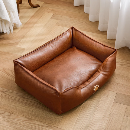 Panier rectangulaire marron pour animaux avec bord surélevé