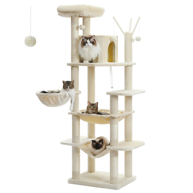 Arbre à chat haut multi-niveaux avec niches et hamacs intégrés