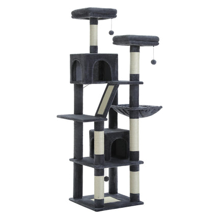 Tour multi-niveaux pour chats avec hamac et jouets suspendus